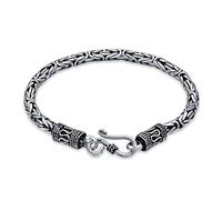 Bali Byzantine Chain Link Bracelet Eye And Hook Antiqued 925 Sterling Silver For Women Men Teen Hand Crafted Made In Thailand 7.5 inch