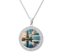 Bali - Indonesia Multicolored Diamond Necklace Dainty Round Pendants Jewelry for Women Silver-style