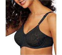 Bali Lace 'N Smooth Underwire Bra, Lace Bra with Stay-in-Place Straps, Full-Coverage Stretch-Lace Underwire Bra for Everyday, Black, 38D
