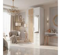 Bali Lux D2 Wardrobe With Mirror Decorative Slats Modern 2 Door Closet For Bedroom Or Hallway White With Oak Wotan With Extension
