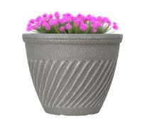 Bali Planter Distressed Cedar | Outdoor Classic Ceramic Look Round Plastic Garden Flower Pot | Glossy Finish | Frost & UV Resistant Traditional Plant | Dia: 16" or 14" (39cm or 34cm) (1, 35cm)