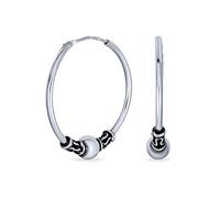 Bali Style Tribal Ball Bead Continuous Endless Round Hoop Earrings For Women Oxidized .925 Sterling Silver 1 Inch Diameter
