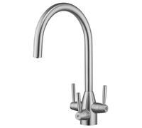 Bali Three-Way / 3 Way / 3 in 1 Monobloc Kitchen Drinking Water Filter/Mixer Brushed Steel 360 Swivel Tap/Faucet with Free Recyclable Fortress System, 3 Handle Design