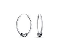 Bali Tribal Swirl Continuous Endless Round Hoop Earrings For Women Oxidized .925 Sterling Silver .50 .75 1 1.25 Inch Diameter