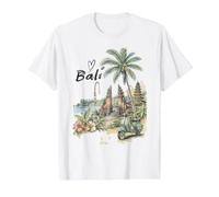 Bali Vintage Scooter Palm Temple Tropical Travel Value Graphic T-Shirt, Men, White, S