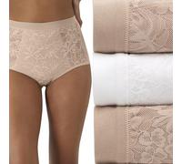 Bali Women's Breathe Underwear, High-Rise Briefs, Breathable Cotton Modal Lace Panties, 3-Pack, Almond/White/Almond, 8 (Pack of 3)