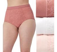 Bali Women's Breathe Underwear, High-Rise Briefs, Breathable Cotton Modal Lace Panties, 3-Pack, Misted Rose/White/Light Buff, 9