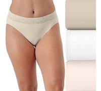 Bali Women's Hi Underwear 3-Pack, Modern Seamless Lace Trim High Cut Panties, Almond/White/Light Buff, 7