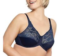 Bali Women's Lilyette Minimizer Underwire Lace Trim, Microfiber Full Coverage Bra, Sailor Blue, 42D