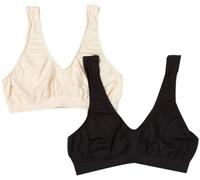 Bali Women's X1J3 Comfort Revolution Microfiber Crop Bra - 2 Pack, 2 Pack - Black/Light Beige, M
