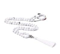 BALIBALI 108 Mala Beads Necklace Semi-Precious Gem Stones Meditation Necklace 108 Hand Knotted Japa Mala Beaded Tassel Necklace with Tree of Life Pendant, 8 mm, Stone, Howlite