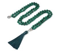 BALIBALI 108 Mala Beads Necklace Semi-Precious Gem Stones Meditation Necklace 108 Hand Knotted Japa Mala Beaded Tassel Necklace with Tree of Life Pendant, Green Peafowl, green peafowl