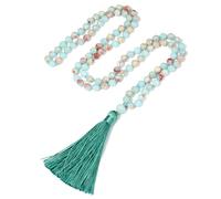 BALIBALI 6MM Mala Beads Necklace Natural Stone Meditation Statement Necklace Japa Yoga Rosary Prayer Charm Beaded Tassel Necklace, Shoushan Stone, shoushan stone