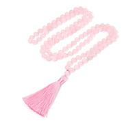 BALIBALI 8MM Beads Chakra Long Mala Necklace Natural Stone Meditation Statement Necklace Japa Yoga Buddhist Rosary Prayer Charm Beaded Tassel Necklace, Rose Quartz, rose quartz