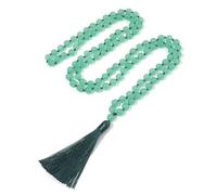 BALIBALI 8MM Beads Chakra Long Mala Necklace Natural Stone Meditation Statement Necklace Japa Yoga Buddhist Rosary Prayer Charm Beaded Tassel Necklace, Green Aventurine, green aventurine