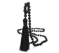 BALIBALI 8MM Beads Chakra Long Mala Necklace Natural Stone Meditation Statement Necklace Japa Yoga Buddhist Rosary Prayer Charm Beaded Tassel Necklace Black
