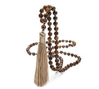BALIBALI 8MM Beads Chakra Long Mala Necklace Natural Stone Meditation Statement Necklace Japa Yoga Buddhist Rosary Prayer Charm Beaded Tassel Necklace Brown