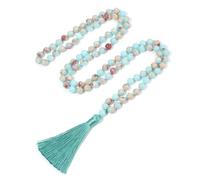 BALIBALI 8MM Beads Chakra Long Mala Necklace Natural Stone Meditation Statement Necklace Japa Yoga Buddhist Rosary Prayer Charm Beaded Tassel Necklace, Shoushan Stone, shoushan stone