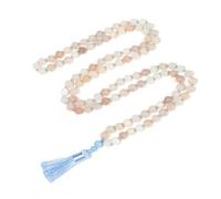 BALIBALI 8MM Beads Chakra Long Mala Necklace Natural Stone Meditation Statement Necklace Japa Yoga Buddhist Rosary Prayer Charm Beaded Tassel Necklace, Pink Aventurine, pink aventurine