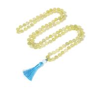 BALIBALI 8MM Beads Chakra Long Mala Necklace Natural Stone Meditation Statement Necklace Japa Yoga Buddhist Rosary Prayer Charm Beaded Tassel Necklace, Lemon Jade, lemon jade