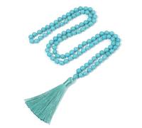 BALIBALI 8MM Beads Chakra Long Mala Necklace Natural Stone Meditation Statement Necklace Japa Yoga Buddhist Rosary Prayer Charm Beaded Tassel Necklace, 50 cm, Turquoise, Turquoise
