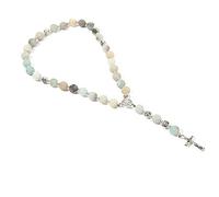 BALIBALI Handmade 8mm Prayer Beads Rosary Jade Natural Stone Rosary Beads with Pardon Crucifix Cross Rosary, 11 Inches, Stone