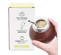 BALIBETOV Authentic Argentine Yerba Mate Cup & Bombilla Set - Traditional Hand-Carved Natural Mate Gourd from Argentina (Dark Brown)