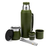 BALIBETOV Complete Yerba Mate Set - Modern Mate Gourd (9 fl oz), Thermal Flask with 2 Spouts (33.8 fl oz), 2 Bombilla Straws - Premium Quality Kit. (Green)