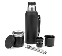 BALIBETOV Complete Yerba Mate Set - Modern Mate Gourd (9 fl oz), Thermal Flask with 2 Spouts (33.8 fl oz), 2 Bombilla Straws - Premium Quality Kit. (Balck)