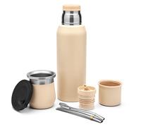 BALIBETOV Complete Yerba Mate Set - Modern Mate Gourd (9 fl oz), Thermal Flask with 2 Spouts (33.8 fl oz), 2 Bombilla Straws - Premium Quality Kit. (Champagne)