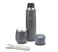 Balibetov Complete Yerba Mate Set - Modern Mate Gourd, Vacuum Flask, Bombilla and Cleaning Brush Included - All Premium Quality 304 18/8 Stainless Steel (Grey)