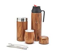 balibetov Complete Yerba Mate Set - Modern Mate Gourd, Vacuum Flask, Yerba Container, Bombilla and Cleaning Brush Included - All Premium Quality 304 18/8 Stainless Steel (Wood)
