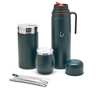 BALIBETOV Complete Yerba Mate Set - Modern Mate Gourd, Vacuum Flask, Yerba Container, Bombilla and Cleaning Brush Included - All Premium Quality 304 18/8 Stainless Steel (Green)