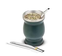 balibetov Mate Argentino - Double Wall Stainless Steel Matte Cup Kit, Includes Two Bulbs and Brush to Clean the Bulb, Durable and Elegant (Green)