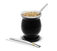 balibetov Mate Cup and Bombilla Set - Yerba Mate Set Includes One Yerba Mate Cup, Two Bombilla Mate (Straw) and Brush - Stainless Steel Double-Wall | Easy to Clean Yerba Mate Gourd (Black)