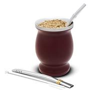 balibetov Mate Cup and Bombilla Set - Yerba Mate Set Includes One Yerba Mate Cup, Two Bombilla Mate (Straw) and Brush - Stainless Steel Double-Wall | Easy to Clean Yerba Mate Gourd (Merlot)