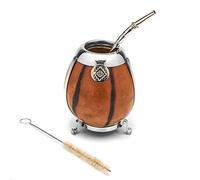 balibetov [New Handmade Yerba Mate Gourd Set - German Silver Trim and Base - [Mate Cup] with Bombilla [Yerba Mate Straw] (Beige)