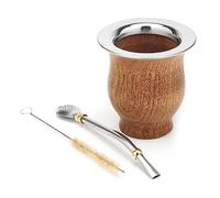 balibetov Selected Collection - Yerba Mate Gourd (Mate Cup) - Premium Mate Gourd with German Silver Rim - Includes Stainless Steel Bombilla and Cleaning Brush. (The Camionero Carob Gourd)