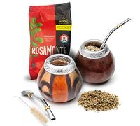 BALIBETOV Set of Two Yerba Mate Gourd and One Pack of 100gr - 3.5oz of Yerba Mate - Yerba Mate Cup Argentina - 2 Mate Tea Cup, 2 Bombilla, 1 Cleaning Brush, 1 Loose Leaf Yerba Mate Bag