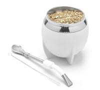 BALIBETOV Yerba Mate Cup And Bombilla Set, Includes Stainless steel Yerba Mate Gourd, Premium Bombilla Mate and Cleaning Brush (White)