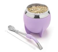 BALIBETOV Yerba Mate Cup And Bombilla Set, Includes Stainless steel Yerba Mate Gourd, Premium Bombilla Mate and Cleaning Brush (Lilac)