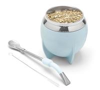BALIBETOV Yerba Mate Cup And Bombilla Set, Includes Stainless steel Yerba Mate Gourd, Premium Bombilla Mate and Cleaning Brush (Light Blue)