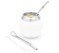 BALIBETOV Yerba Mate Cup Set - Stainless Steel Gourd - 210 ml - Includes 1 Cup, 2 Bombillas, Cleaning Brush - White