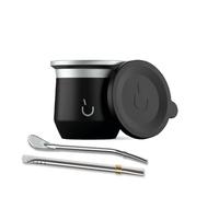 BALIBETOV Yerba Mate Cup - Vacuum Insulated Stainless Steel Gourd with Silicone Cover & Non-Slip Base - Includes 2 Bombillas & Cleaning Brush - Unique Design, Easy to Clean