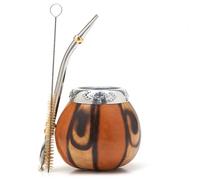 BALIBETOV Yerba Mate Gourd Set (Original Natural Handmade Yerba Mate Cup Argentina) - Includes Mate Tea Cup, Bombilla (Mate Straw) and Clean Brush - Classic Mate Cup and Bombilla Set (NATURAL 02)
