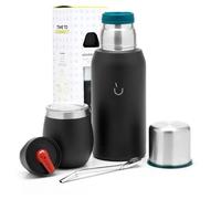 balibetov Yerba Mate Kit - Includes 1 Yerba Mate Cup, 1 Bombilla Mate Straw, and 1 Thermal Flask with 2 Stoppers - The Stainless Steel Yerba Mate Gourd, Includes Lid (Black)