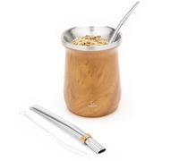 BALIBETOV Yerba Mate Kit - Includes One Yerba Mate Cup and Bombilla Set - Stainless Steel Yerba Mate Gourd with Calabash Gourd Shape and Bombilla Mate - Easy to clean and maintain. (Wood), SS-01