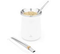BALIBETOV Yerba Mate Kit - Includes Yerba Mate Cup and Bombilla Set - Stainless Steel Gourd and Bombilla - Easy to Clean and Maintain (White)