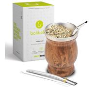 Balibetov Yerba Mate Set - Includes Yerba Mate Cup, Two Bombillas (Straws) and Brush - Stainless Steel Double-Wall | Easy to Clean Wooden Gourd