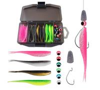 Balifly Split Tail Soft Plastic Lures 40pcs Texas Rigs Kit with Fishing Hooks Eye Beads Sinker Weights Fishing Tackle Kit Crappie Panfish Lures for Saltwater Freshwater FS/TZ-01(65pcs-Texas Rig Kit)